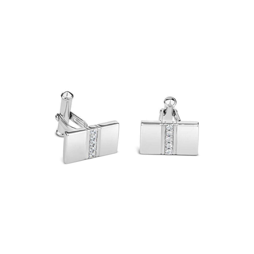 Sterling Silver Rectangular Cubic Zirconia Four Line Centre Cufflinks image number 0