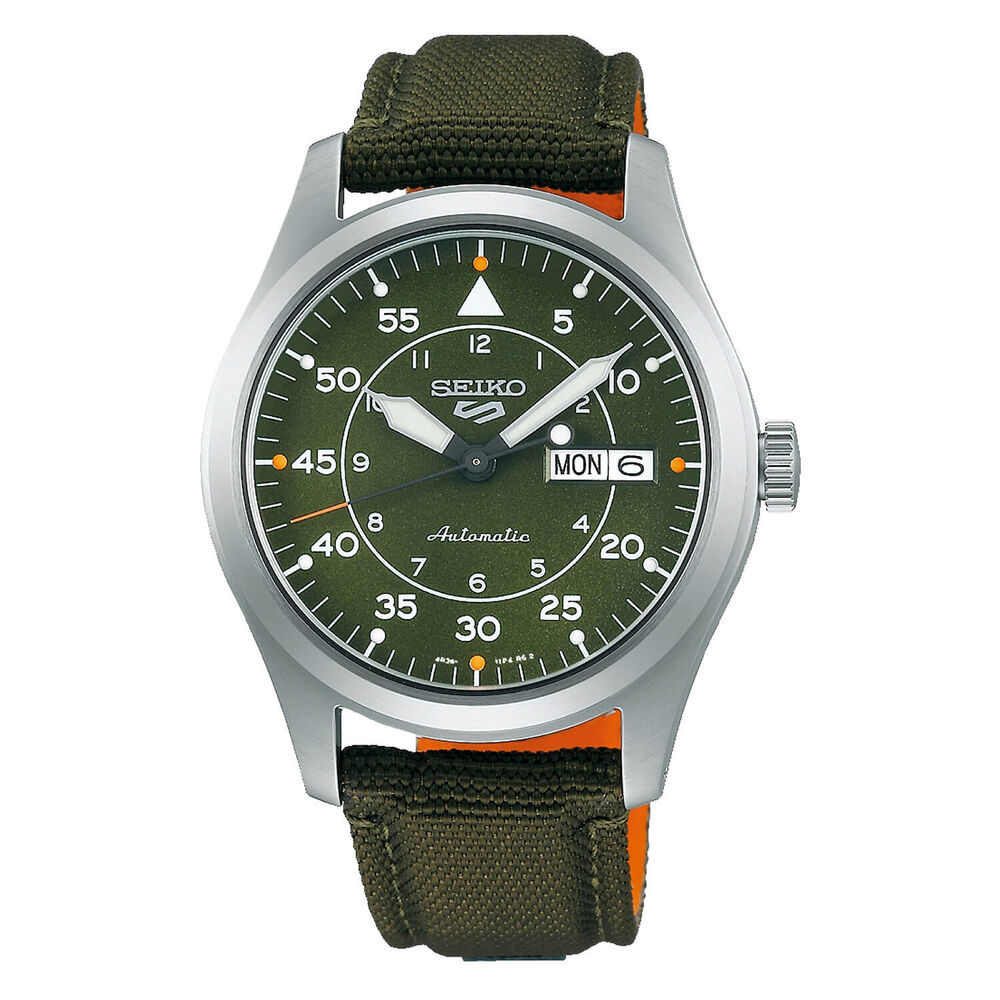 Seiko Sports "Flieger" 39.4mm Green Dial Nylon Strap Watch image number 0