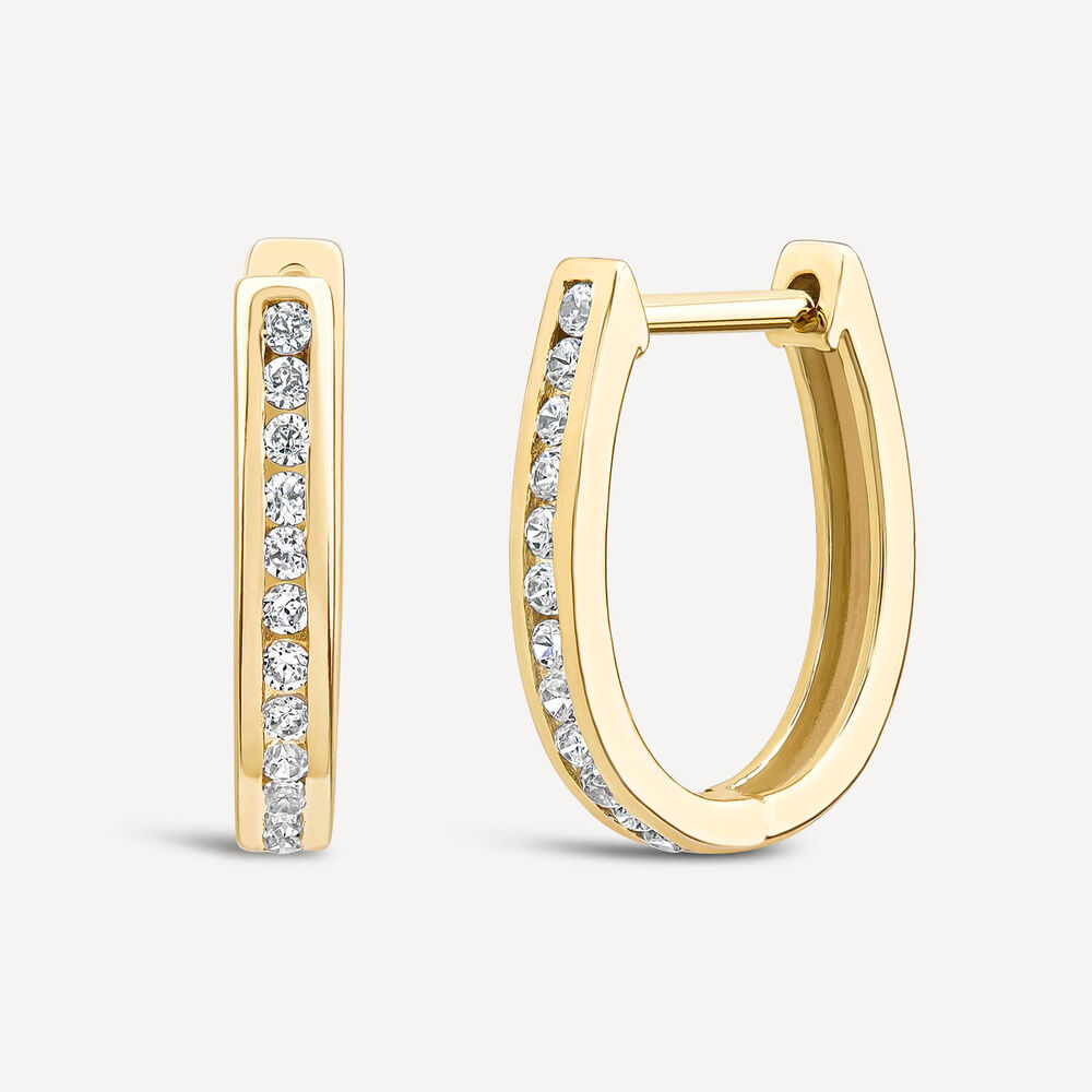9ct Yellow & White Gold 0.34ct Diamond Channel Hoop Earrings image number 1