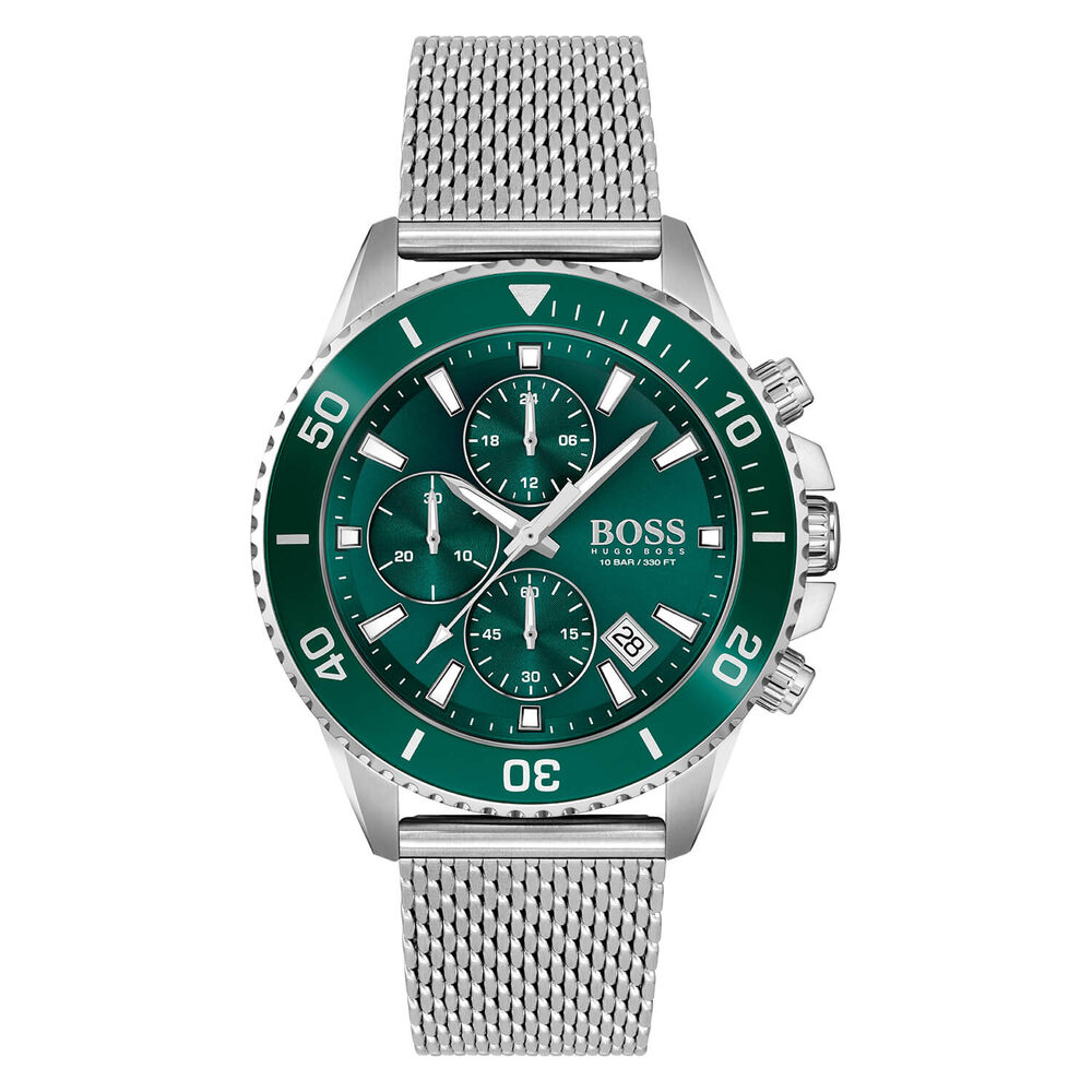 BOSS Admiral 46mm Green Dial Chronograph Steel Case Bracelet Watch