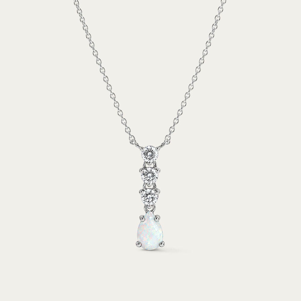 Sterling Silver Pear Opal 3 Cubic Zirconia Top Necklet