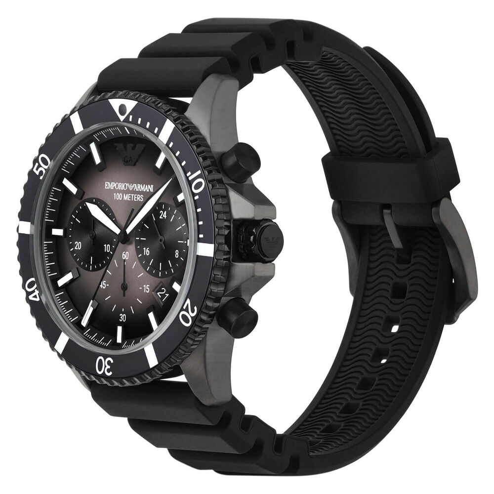 Emporio Armani Diver 43mm Black Dial Black Rubber Strap Watch image number 1