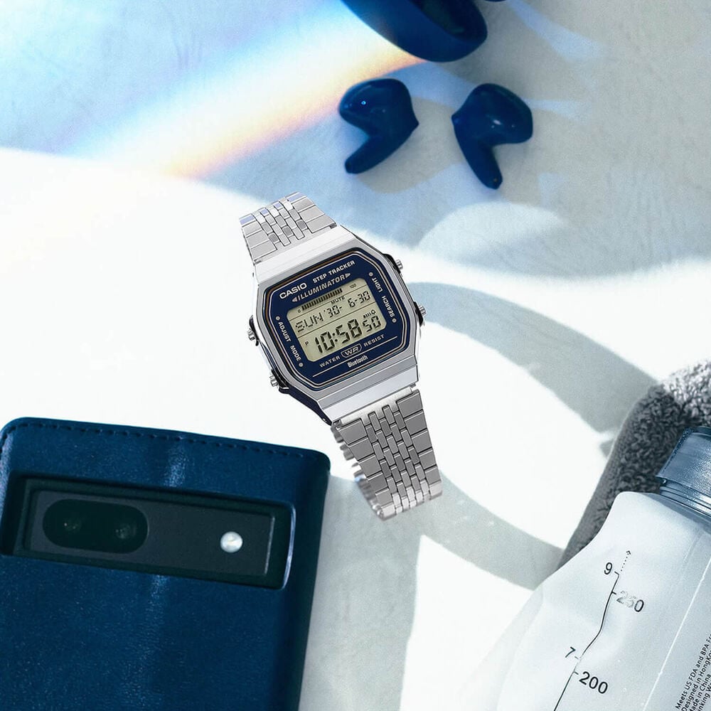 Casio Vintage 41.6x37.9mm Blue Dial Steel Bracelet Watch