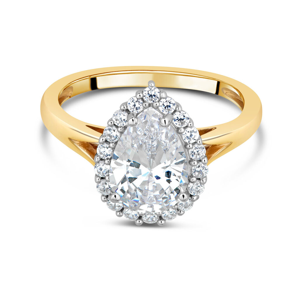 9ct Gold Pear Halo Cubic Zirconia Ring image number 7