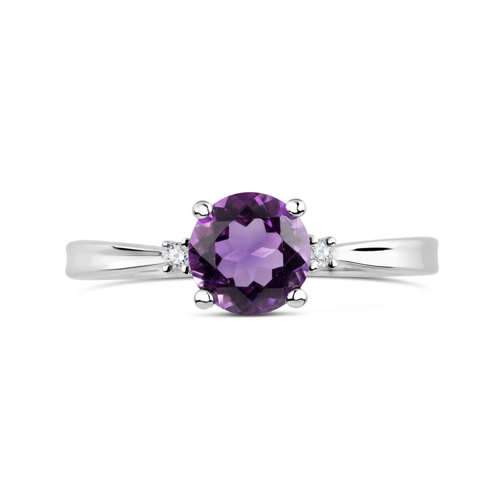9ct White Gold Diamond and Amethyst Round Ring