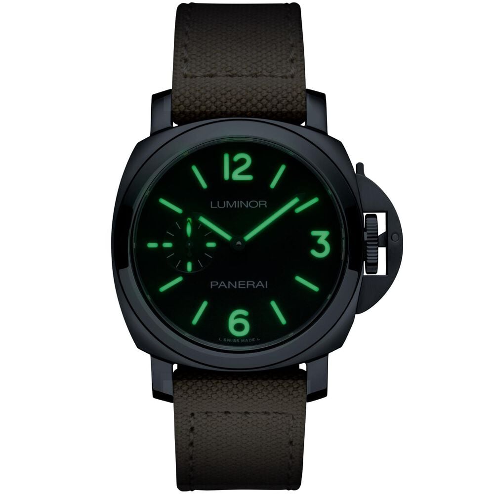 Panerai Luminor 42mm Black Dial Beige Canvas Strap Watch