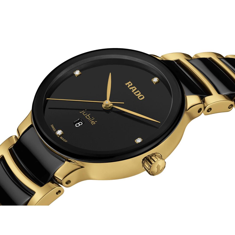 Rado Centrix Diamonds 30.5mm Black Dial Ceramic & Gold PVD Steel Bracelet Watch image number 1