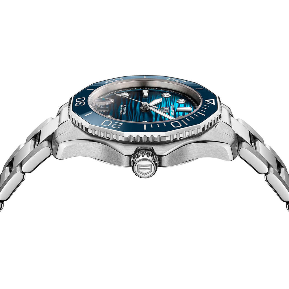 TAG Heuer Aquaracer Professional 300 Date 36mm Blue Dial Diamond Dots Steel Bracelet Watch image number 3