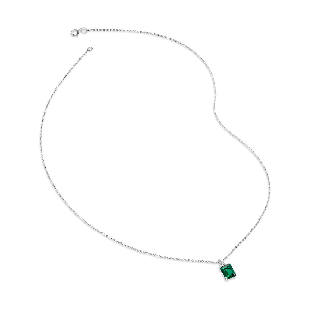 CARAT* London 9ct White Gold Emerald Cut Green Pendant