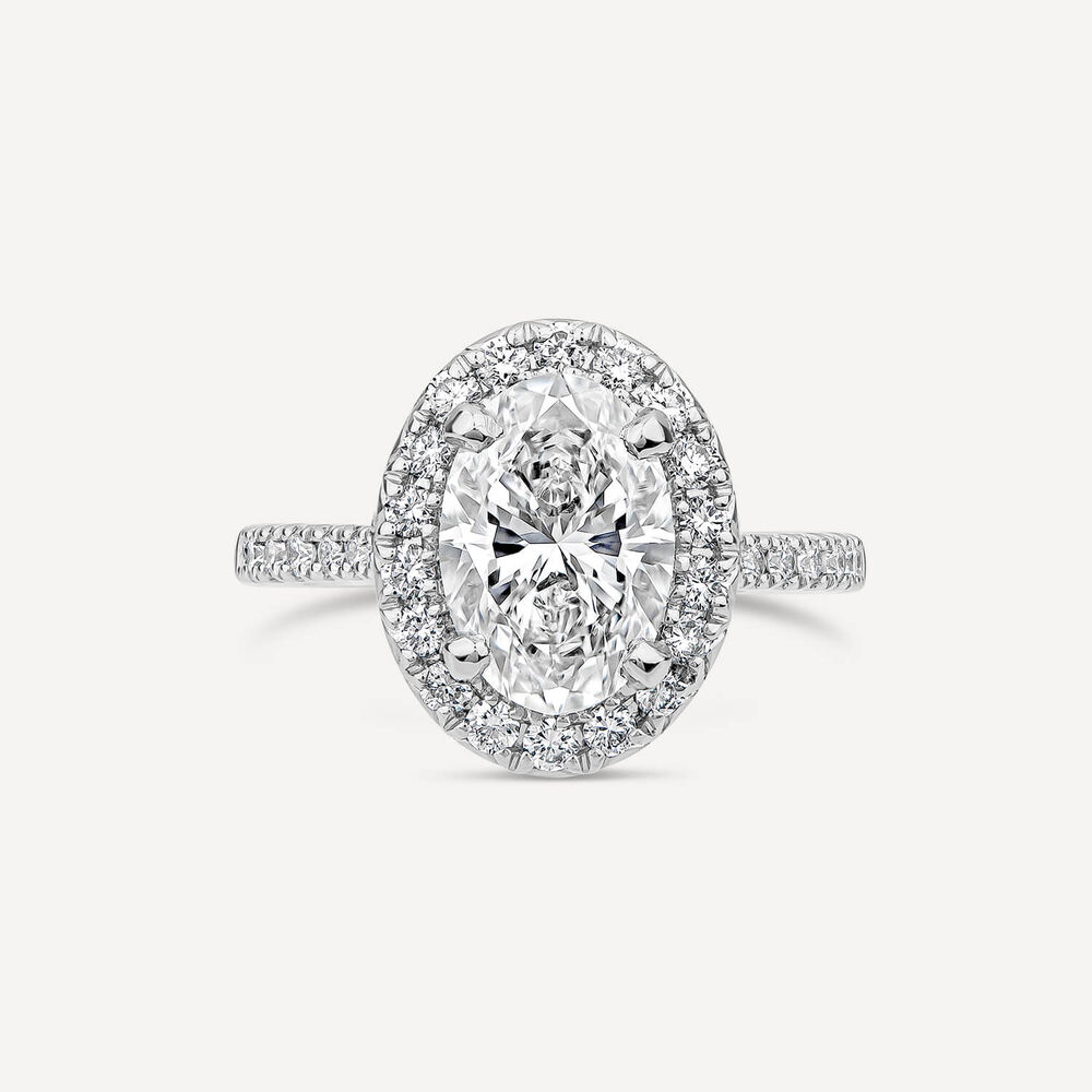 Born Platinum Lab Grown 2.44ct Oval Halo & Diamond Sides Ring image number 1