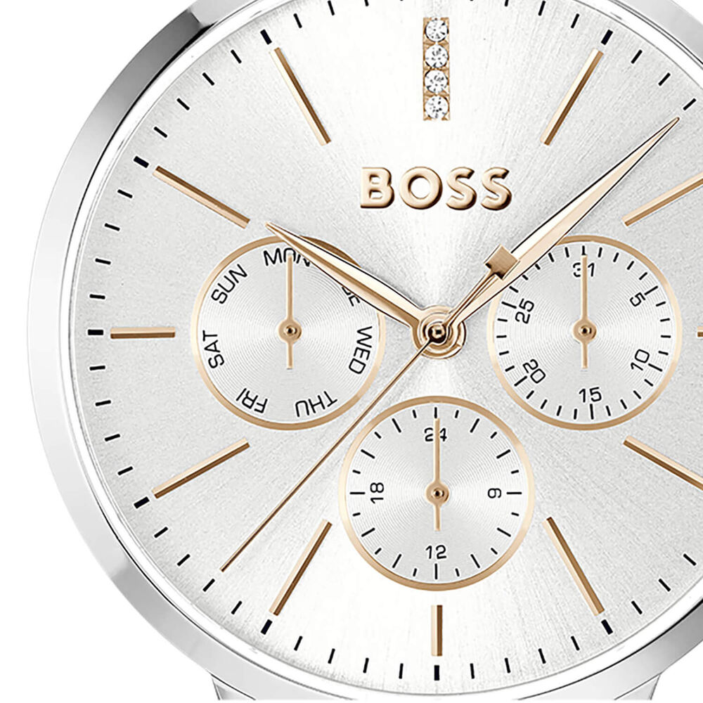 BOSS Symphony 38mm Silver Crystal Studded Dial Steel Bracelet Watch image number 1