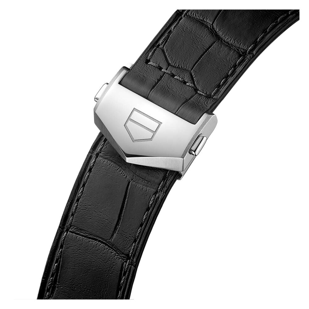 TAG Heuer Carrera Date Automatic 39mm Silver Dial Steel Case Black Leather Strap Watch image number 6