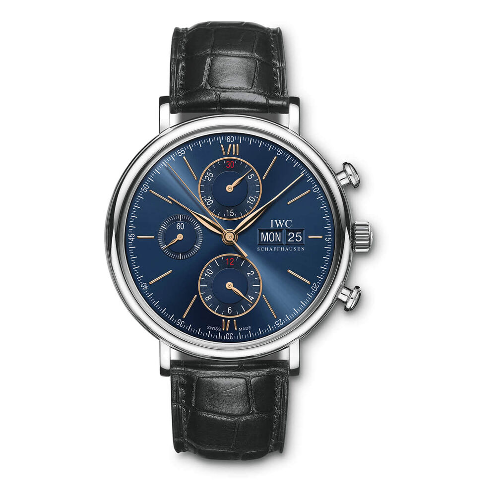 IWC Schaffhausen Portofino Chronograph Blue Dial Black Strap Watch image number 0