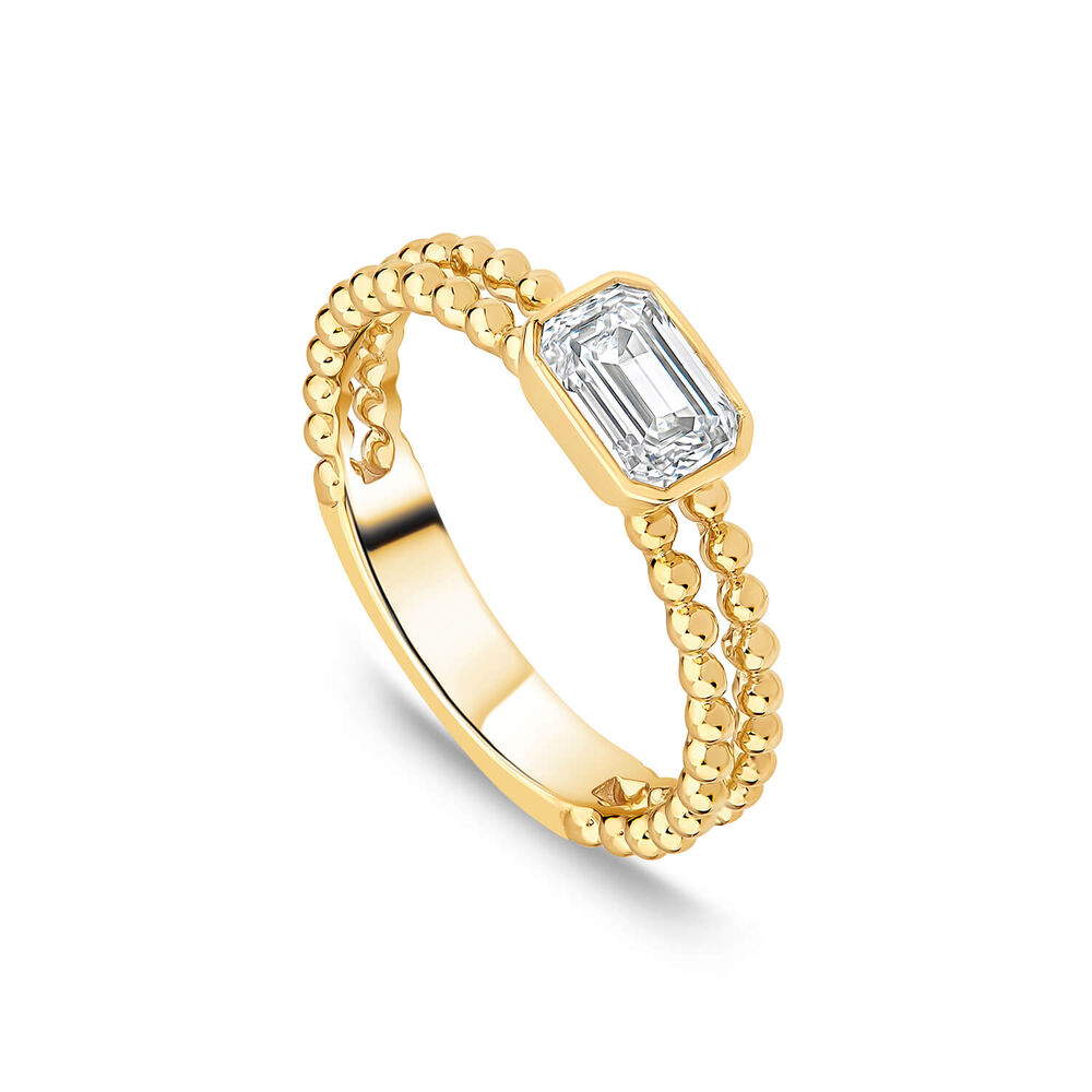 Born Granules 9ct Yellow Gold Lab Grown 0.70ct Emerald Cut Diamond Beaded Double Band Ring image number 0