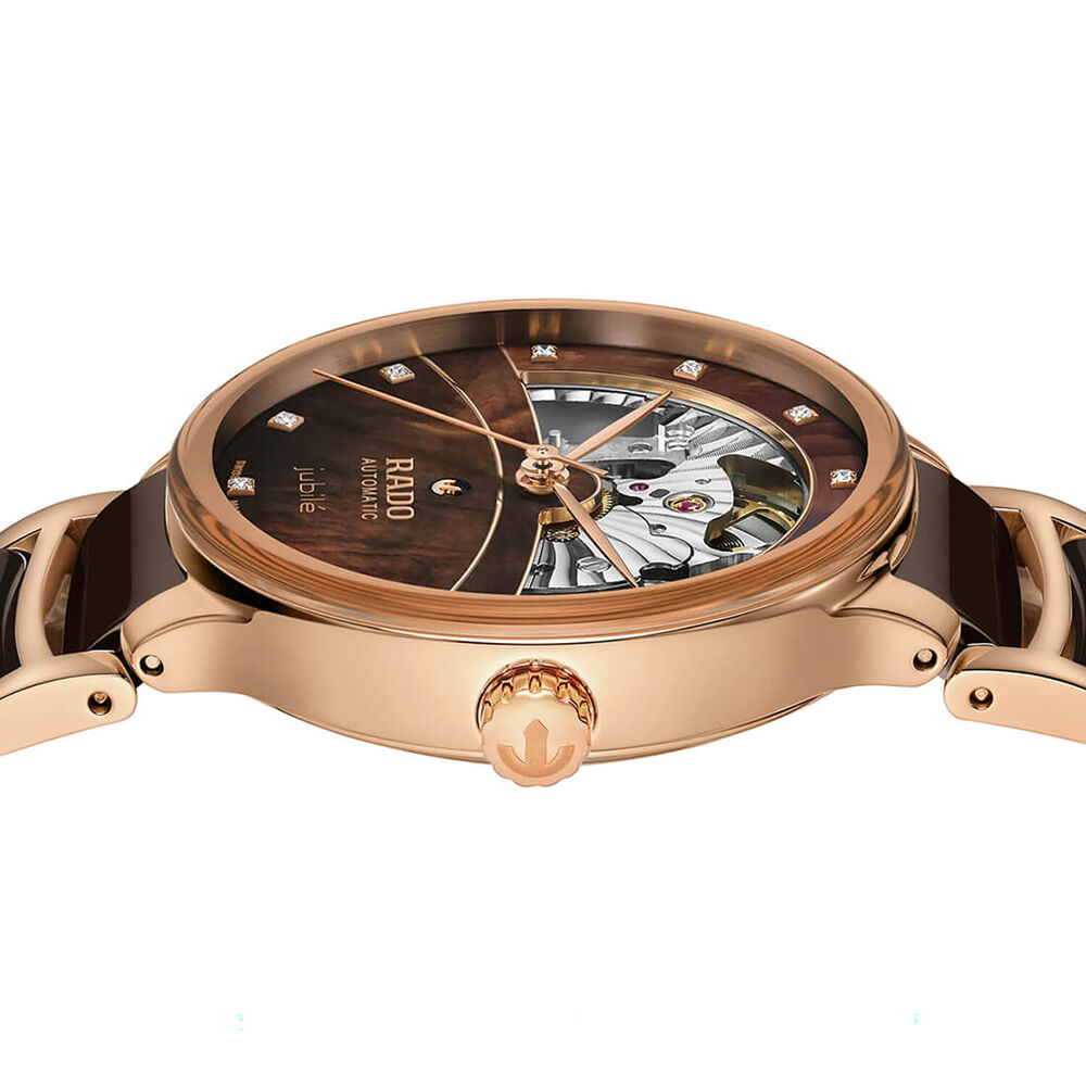 Rado Centrix Automatic Diamonds 35mm Brown Open Heart Dial Two-Tone Ceramic Bracelet Watch image number 2
