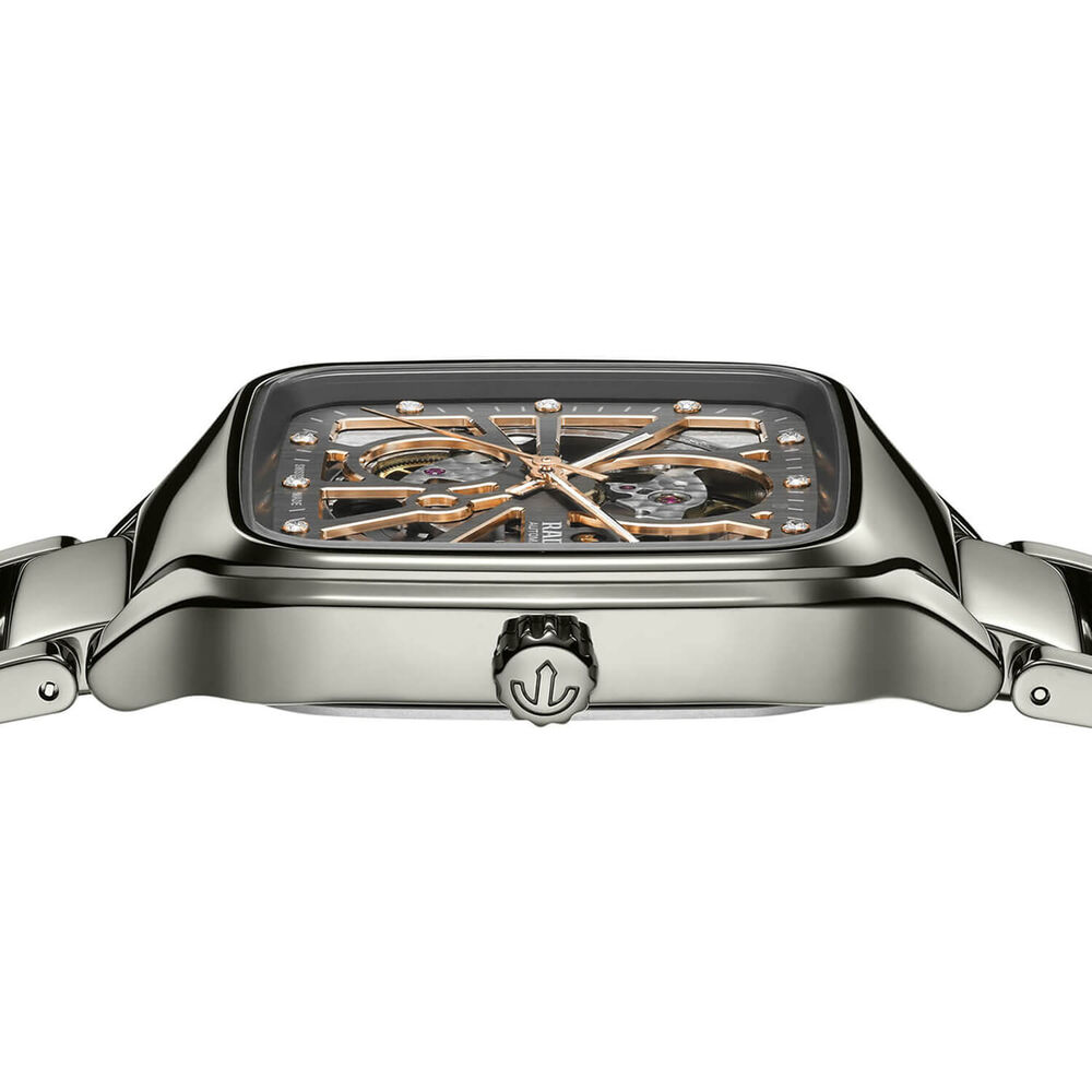 Rado True Sqaure Automatic Open Heart 38mm Skeleton Dial Grey Ceramic Bracelet Watch image number 2