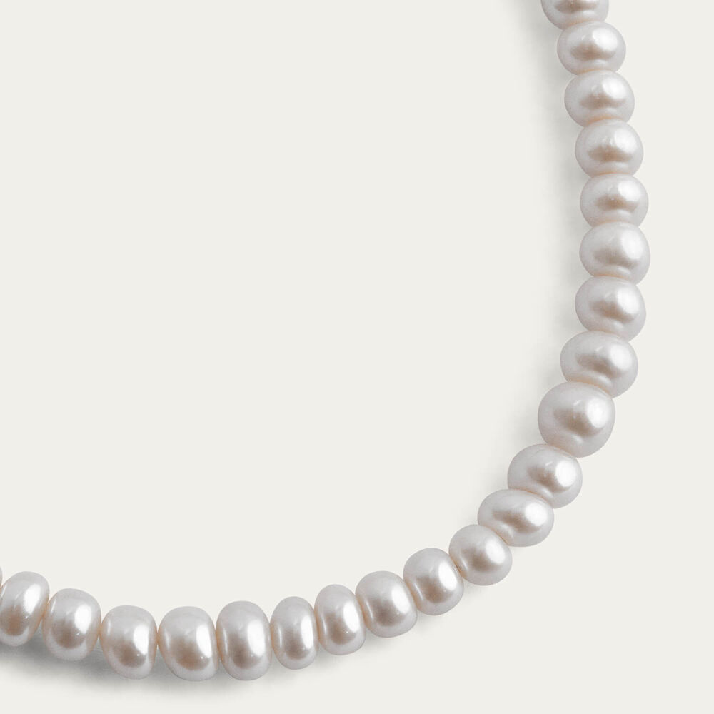 Sterling Silver Oval Freshwater Pearl Stretch Bracelet