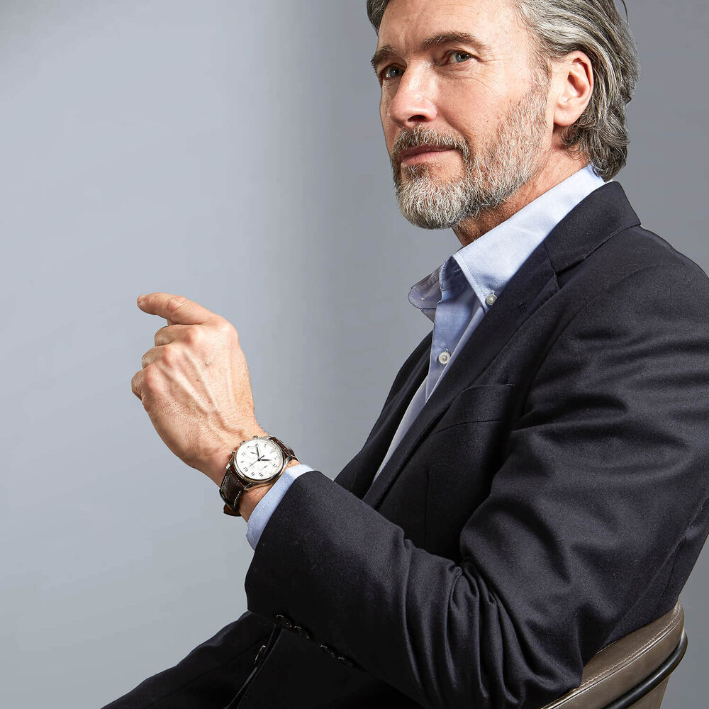 Pre-Owned Longines Master Collection Chronograph 40mm Silver Dial Brown Leather Strap Watch image number 6