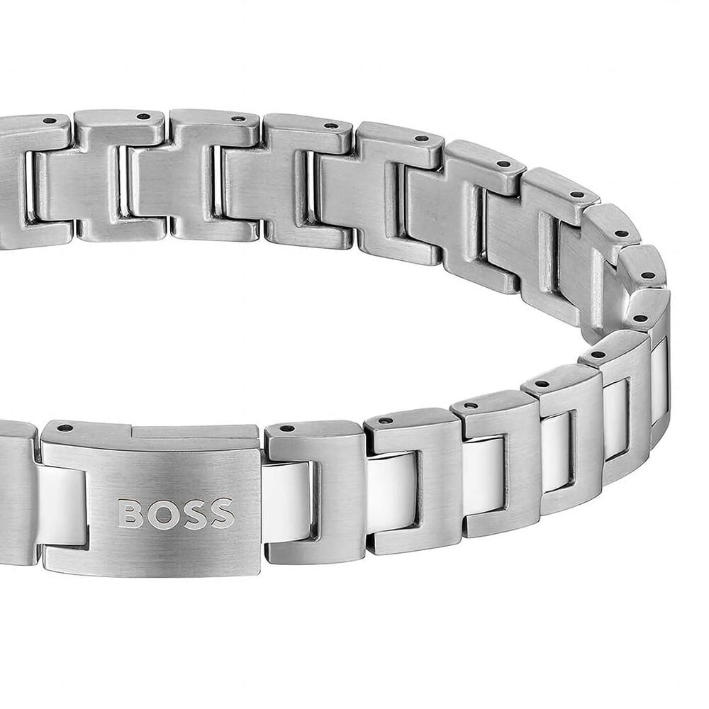 BOSS Candor Silver Tone Link Logo Closure Steel Bracelet image number 1