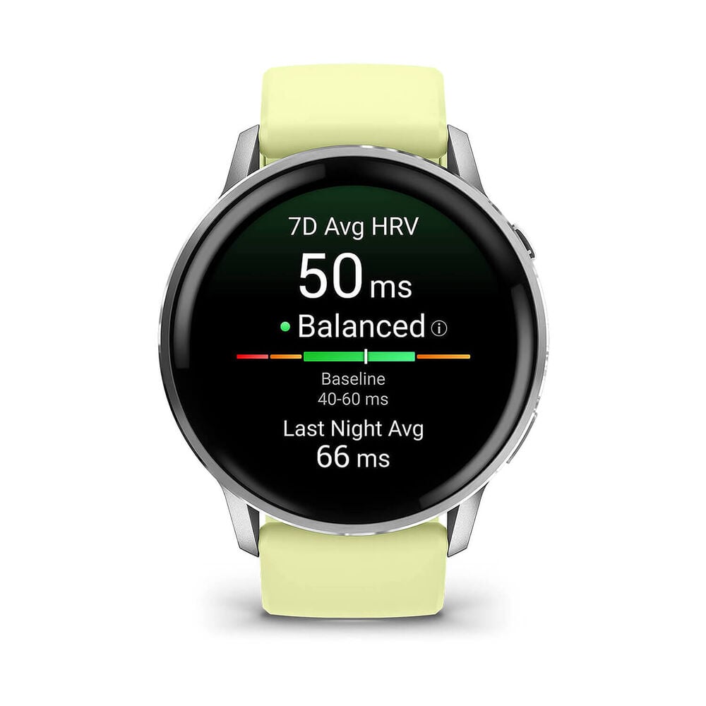 Garmin Venu 4 45mm Silver Bezel Citron Silicone Strap Watch image number 1