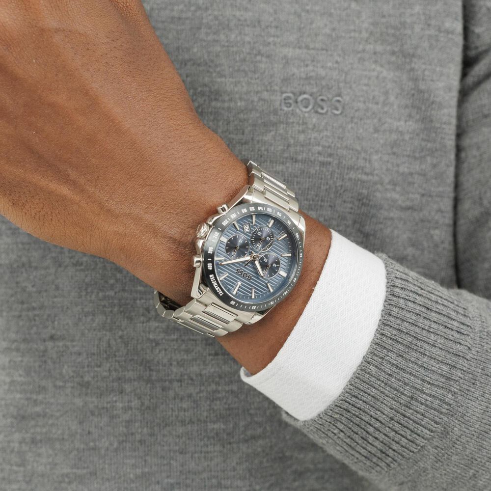 BOSS Strike 41mm Blue Chronograph Dial Steel Bracelet Watch image number 6
