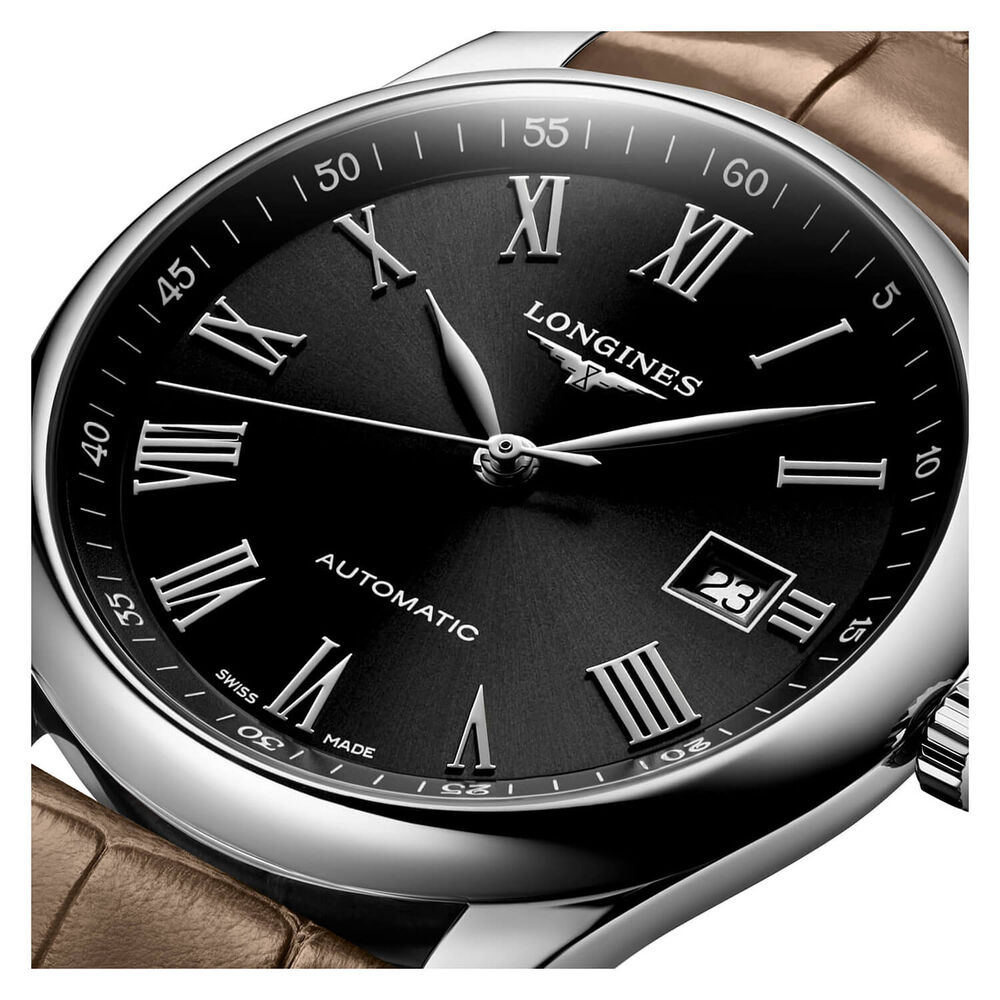 Longines Watchmaking Tradition Master 40mm Black Dial Roman Numerals Brown Strap Watch image number 3