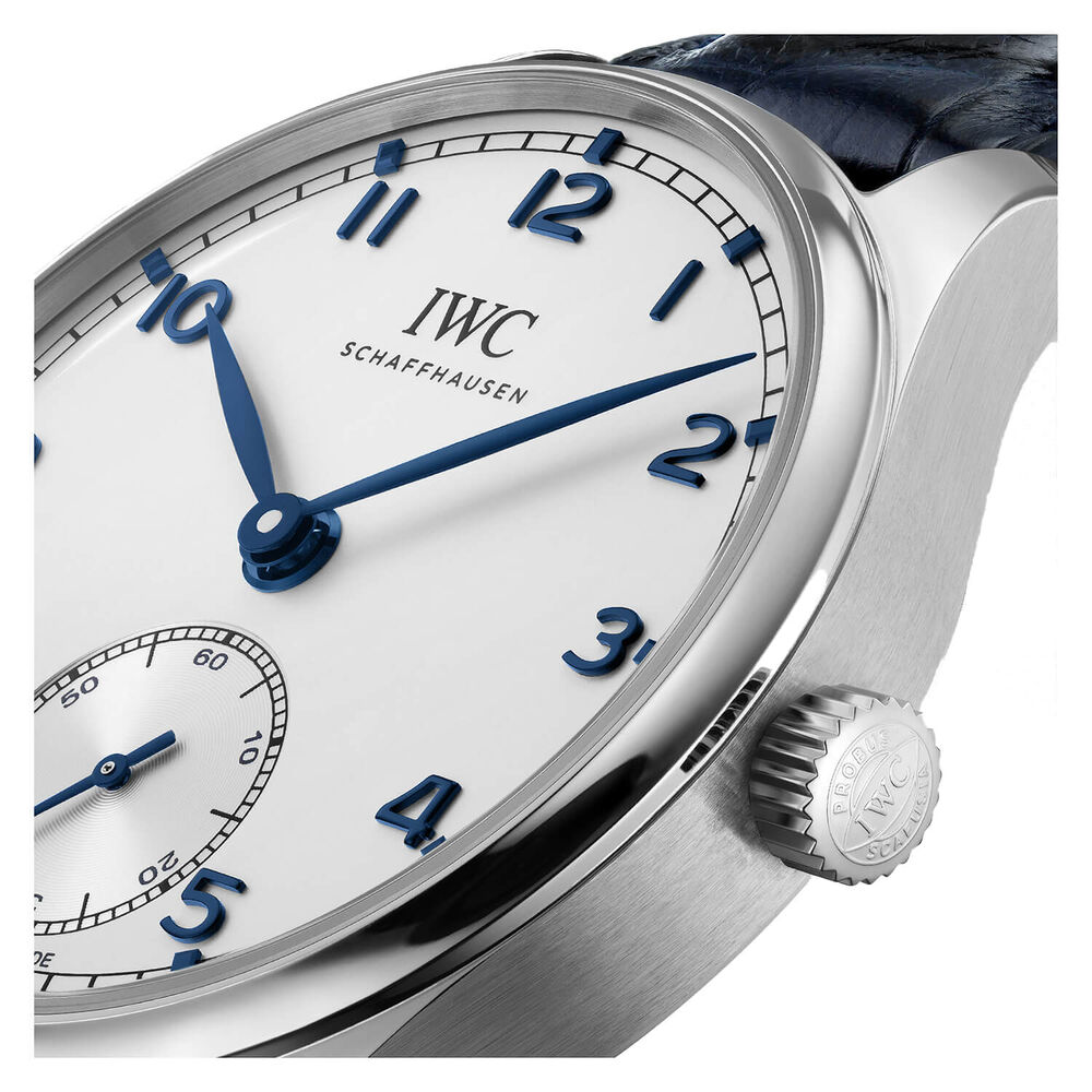 IWC Schaffhausen Portugieser Automatic 40 Silver Dial Blue Strap Watch
