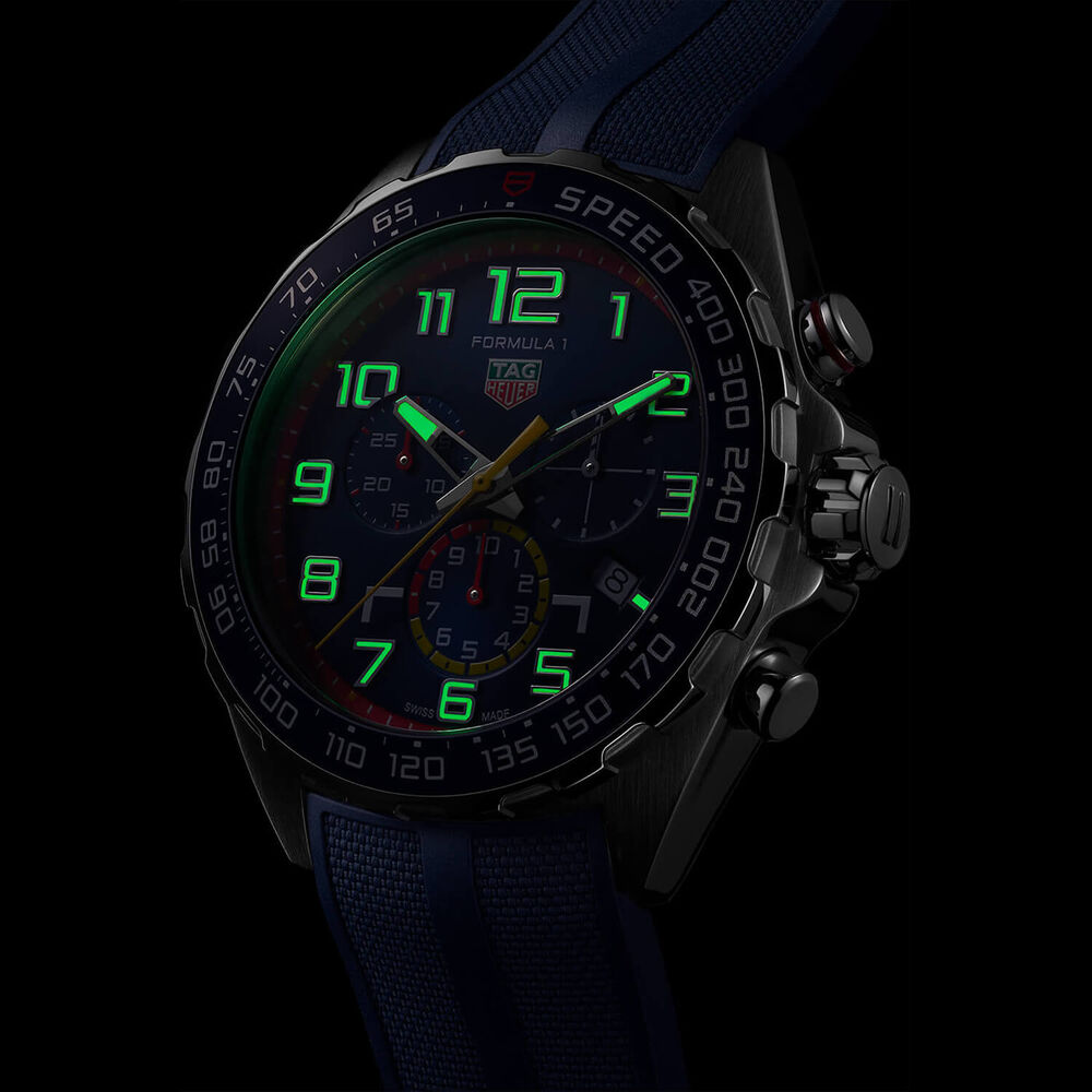 TAG Heuer Formula 1 Red Bull Quartz 43mm Chronograph Blue Dial Blue Rubber Strap Watch image number 7