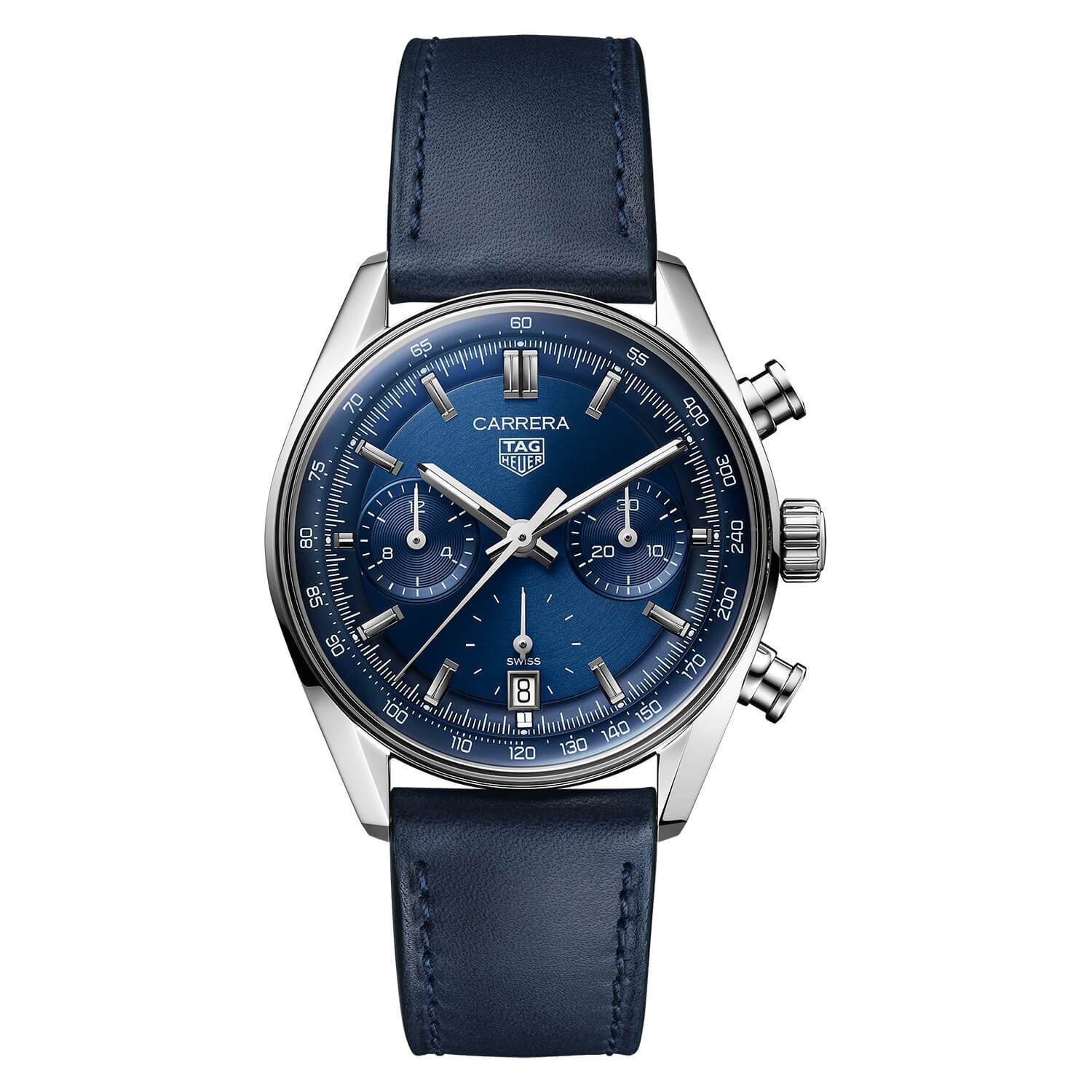 TAG Heuer Carrera 39mm Blue Chrono Dial Blue Strap Watch