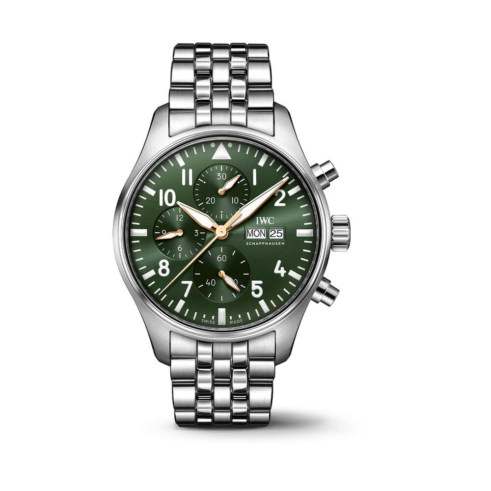 IWC Schaffhausen Pilot's Chronograph 43mm Green Dial Steel Bracelet Watch