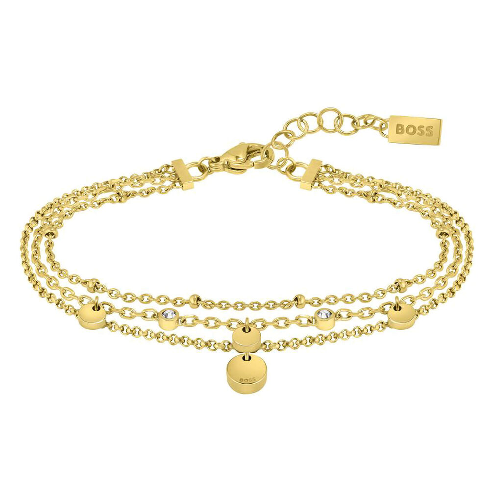 BOSS Iris Triple Light Yellow Gold IP Chain Crystals Bracelets