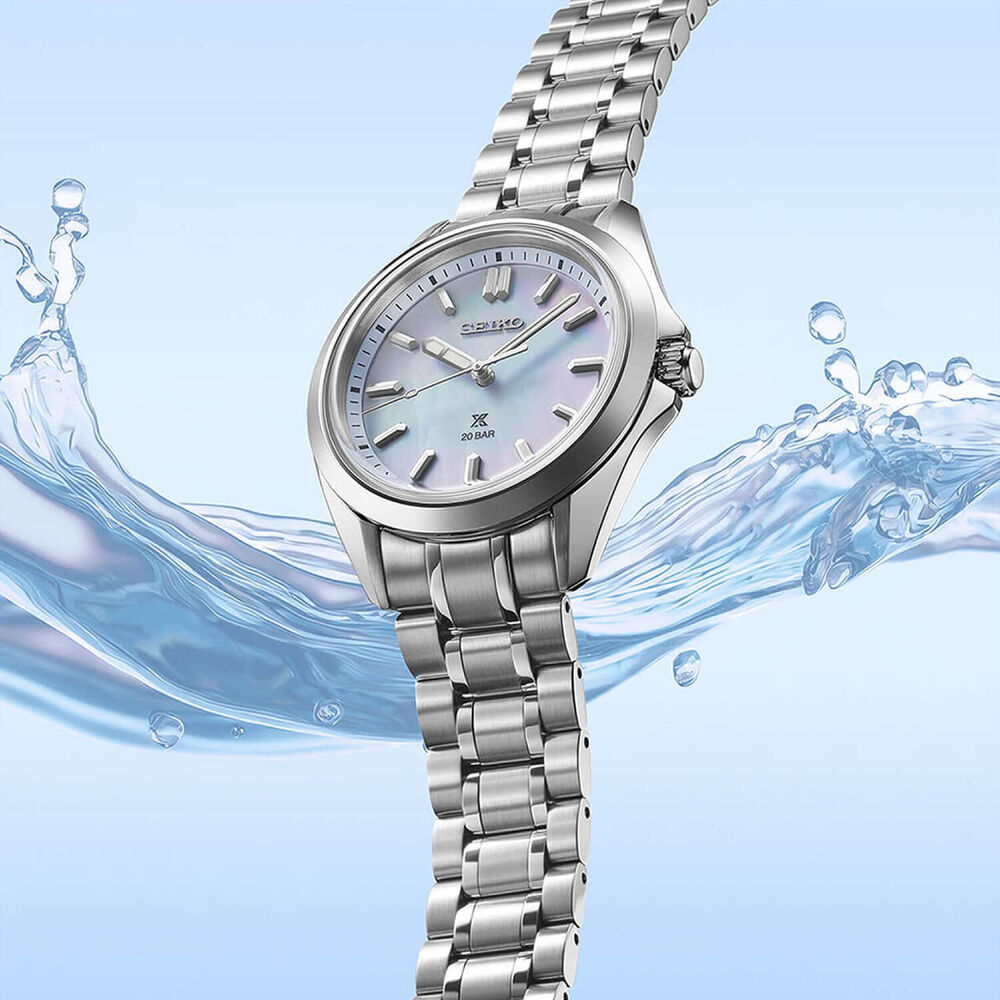 Seiko Prospex Ladies Marine Sports Aqua Blue 34mm Dial Steel Bracelet Watch image number 3