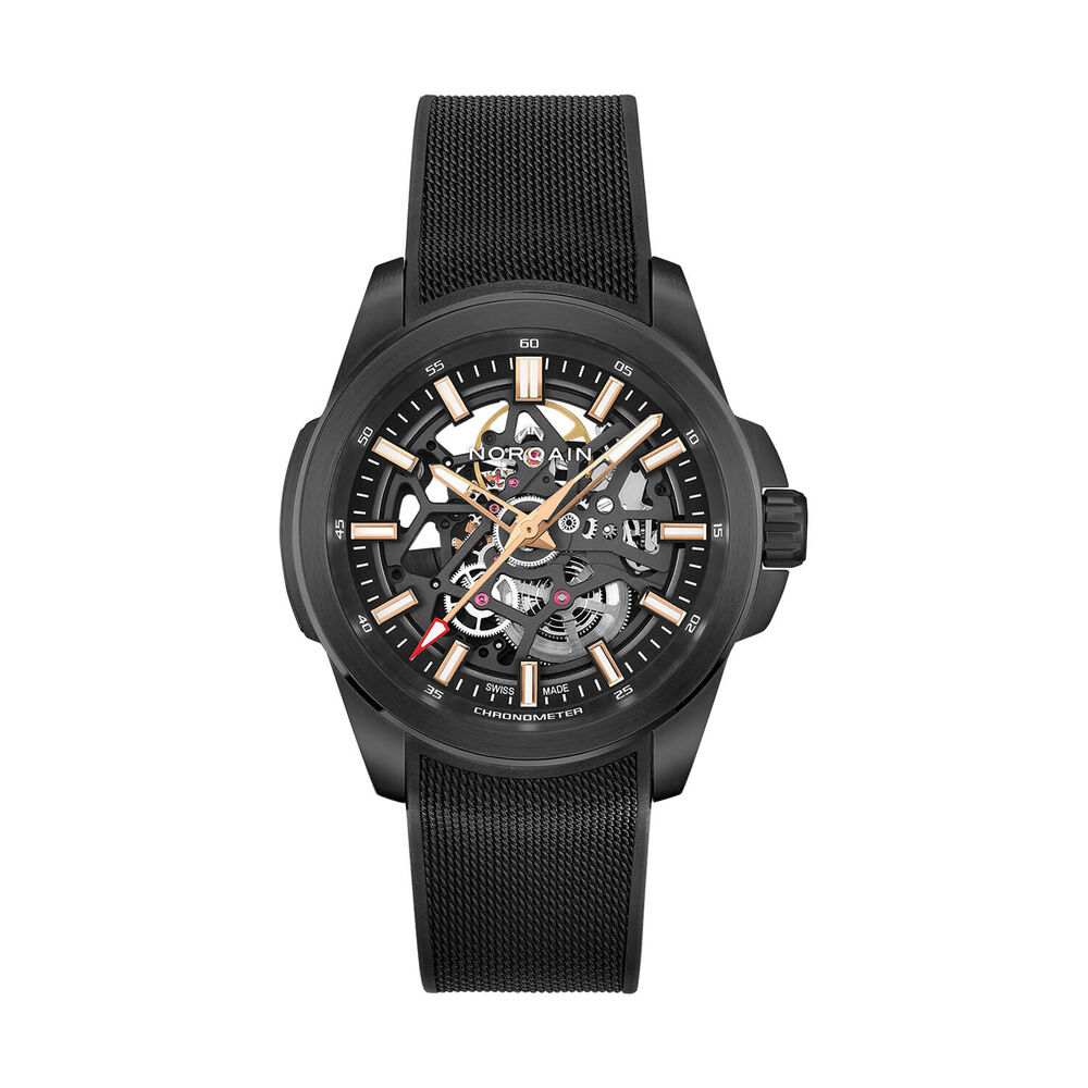 NORQAIN Independence Skeleton Titanium 42mm Dial Black Rubber Strap Watch