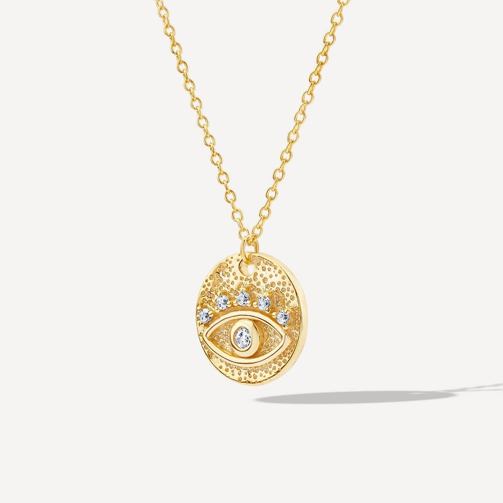 Yellow Gold Plated Sterling Silver Protective Eye Disk Pendant
