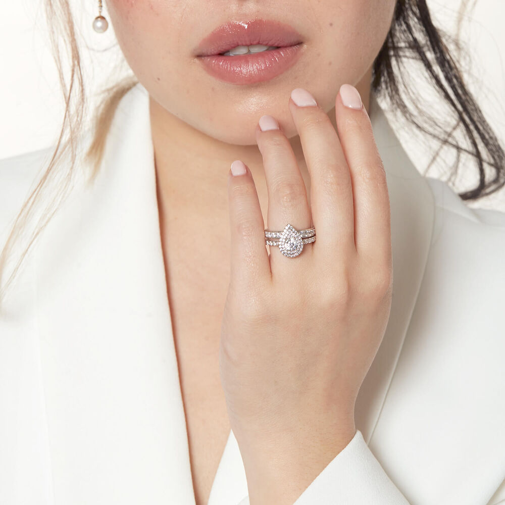 Northern Star 18ct White Gold 1.00ct Diamond Pear Double Halo & Shoulders Ring image number 6