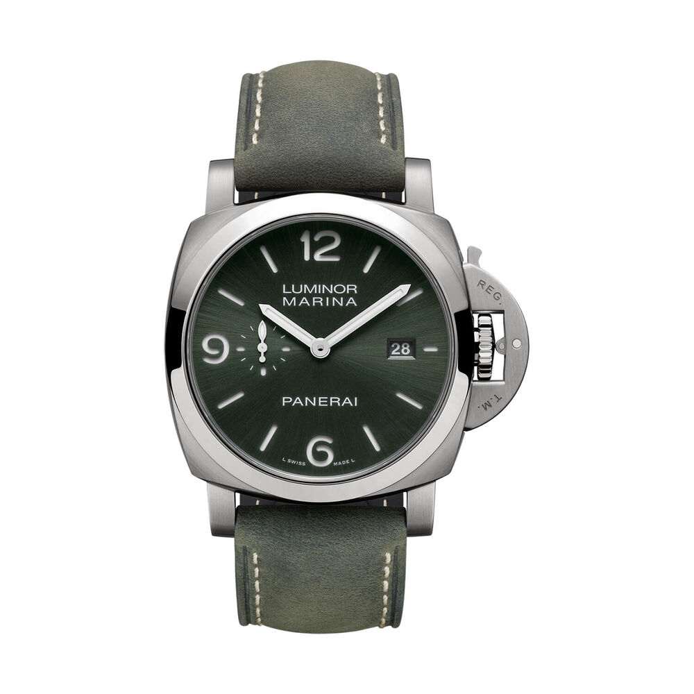 Panerai Luminor Marina Titanio 44mm Green Dial Leather Strap Watch