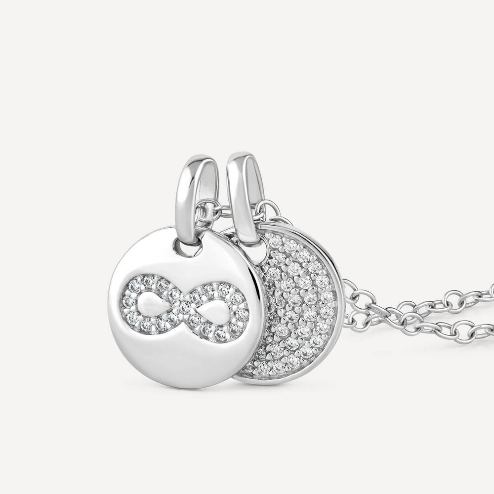 Sterling Silver Infinity And Cubic Zirconia Pave Two-Disc Pendant image number 2