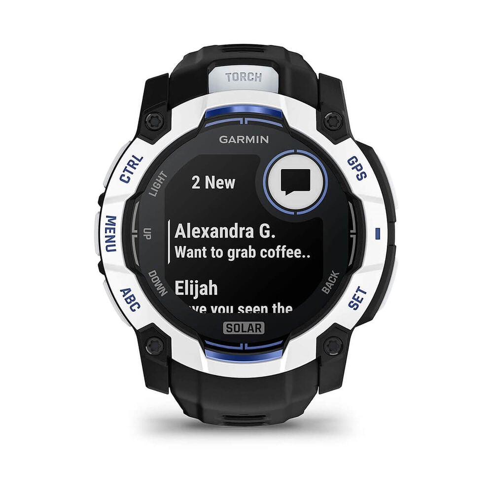 Garmin Instinct 3 50mm Solar Whitestone Bezel Bolt Blue & Whitestone Silicone Strap Watch image number 2