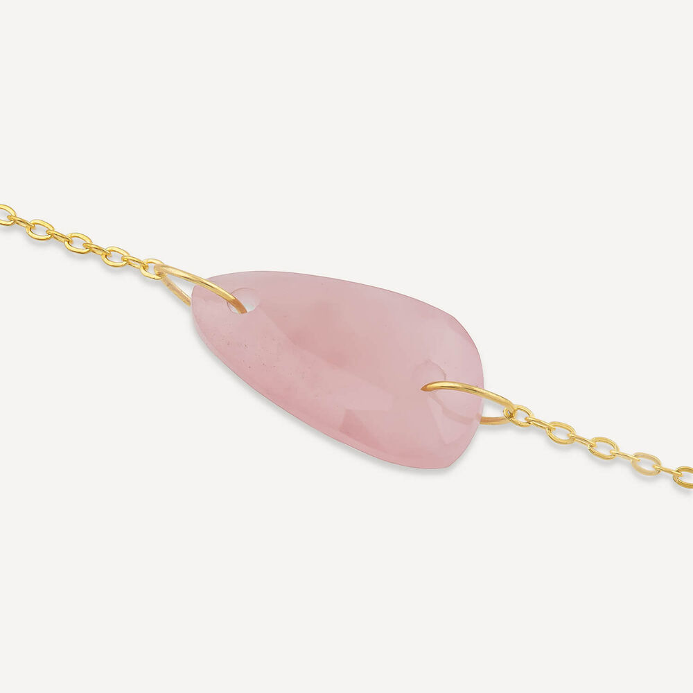9ct Yellow Gold Peach Chalcedony Pebble Beaded Bracelet image number 2