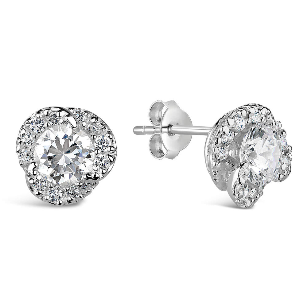 Sterling Silver Cubic Zirconia Pavé Knot Stud Earrings image number 1