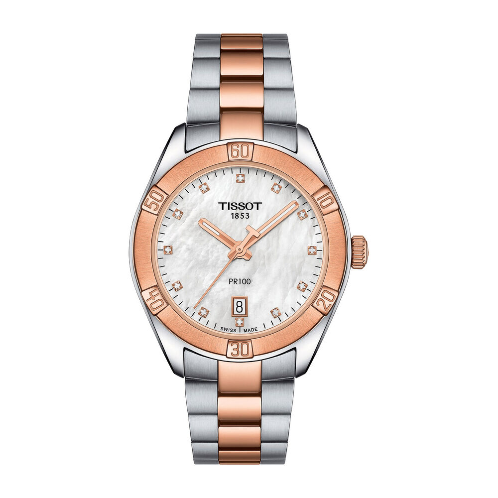 Tissot PR100 Diamond and Pearl Dial Steel Bracelet Ladies' Watch image number 0