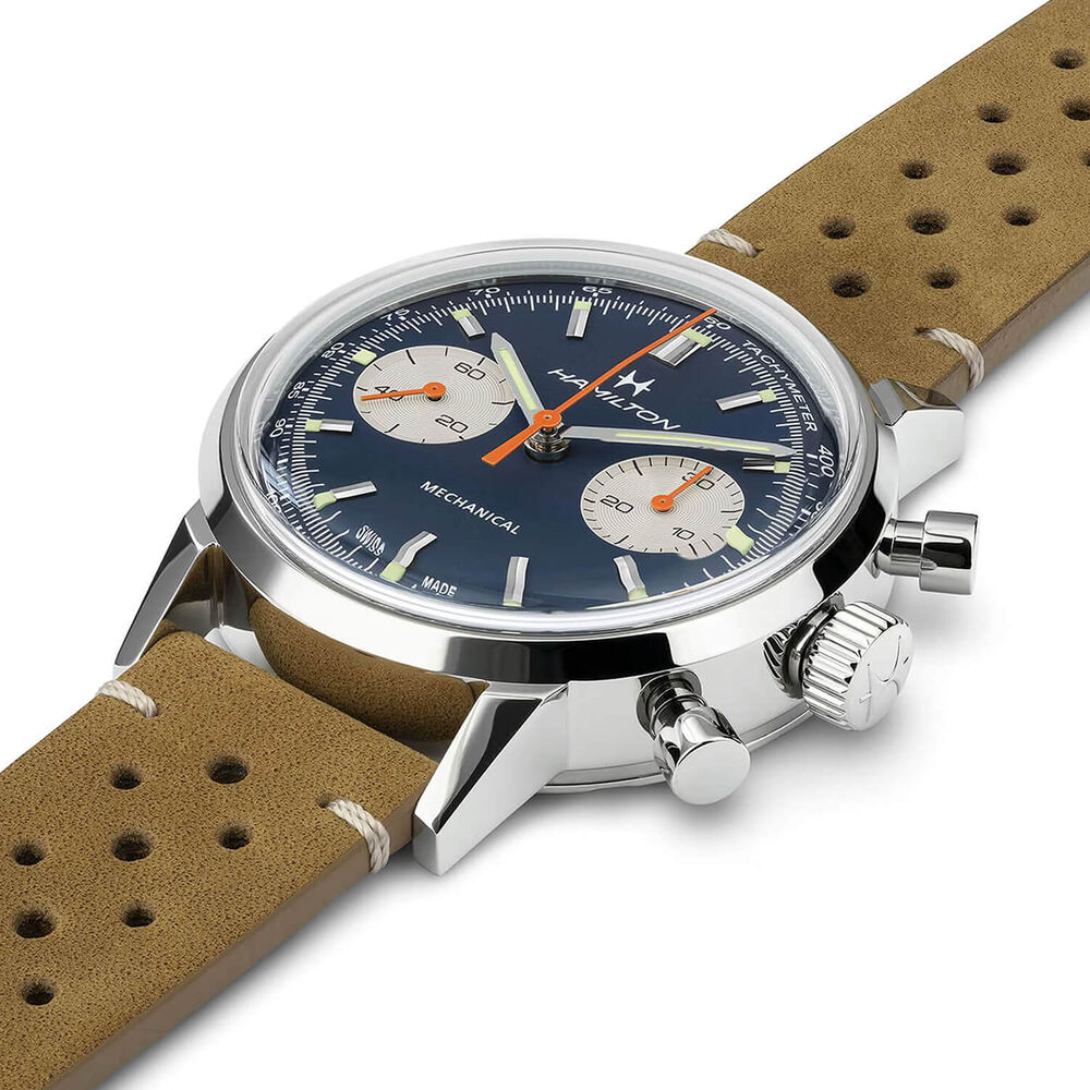 Hamilton American Classic 40mm Blue Dial Brown Leather Strap Chronograph Watch