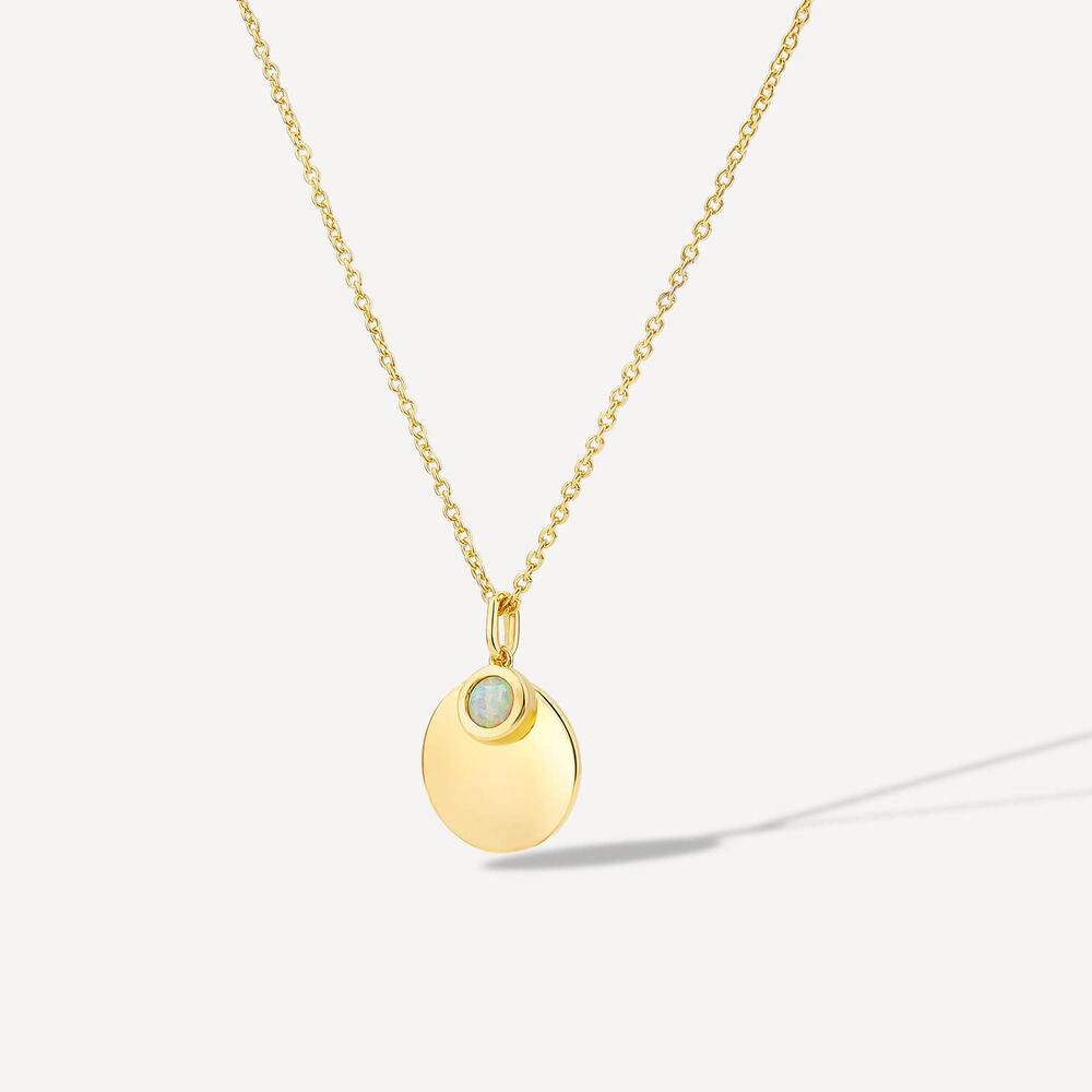 Sterling Silver Yellow Gold Plated Opal & Disc Pendant