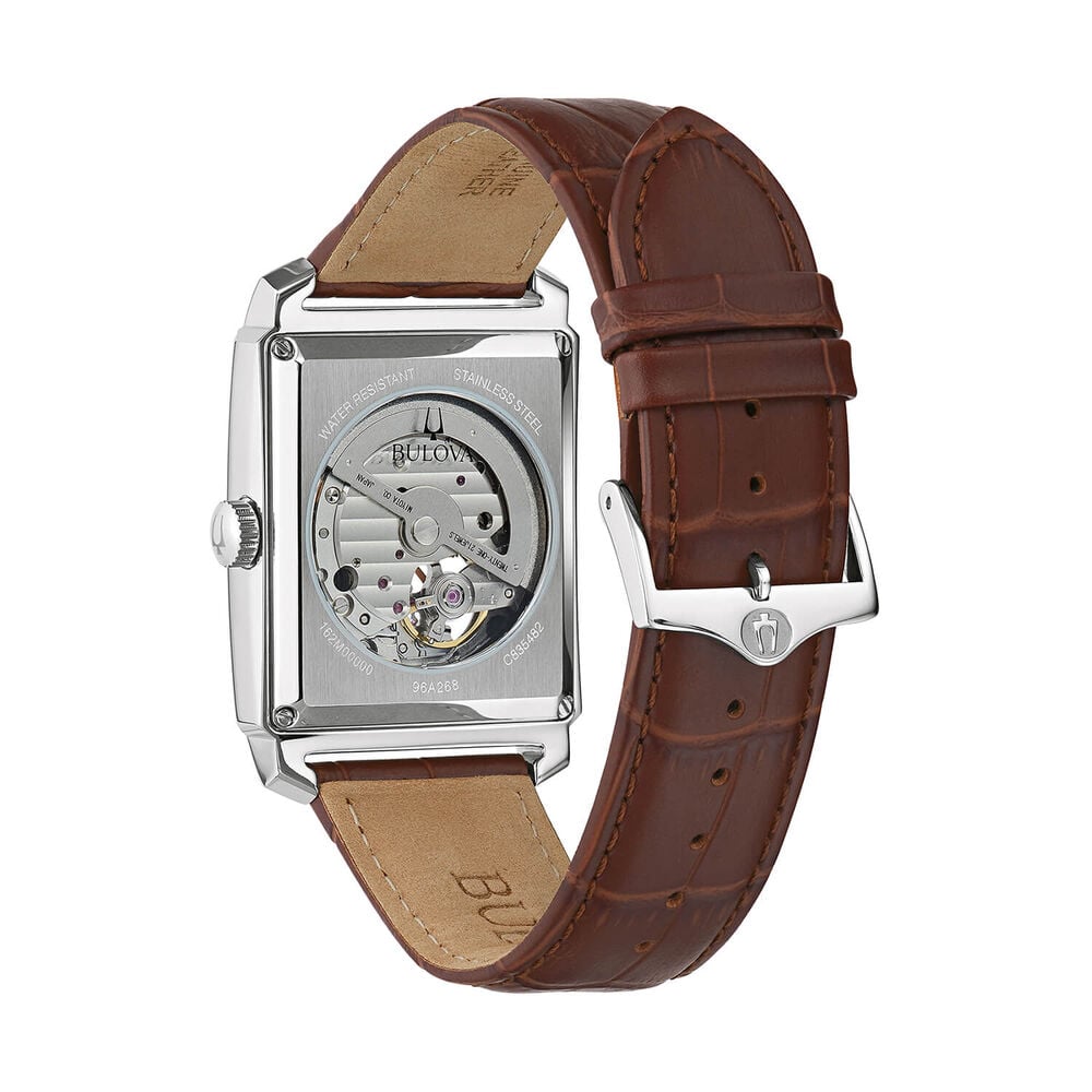 Bulova Sutton Automatic 49x33mm White Dial Brown Leather Strap Watch image number 1