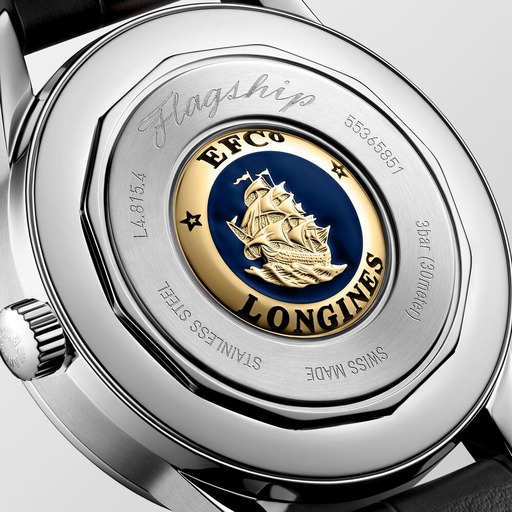Longines Flagship Heritage 38.5mm Green Dial Black Leather Watch image number 4