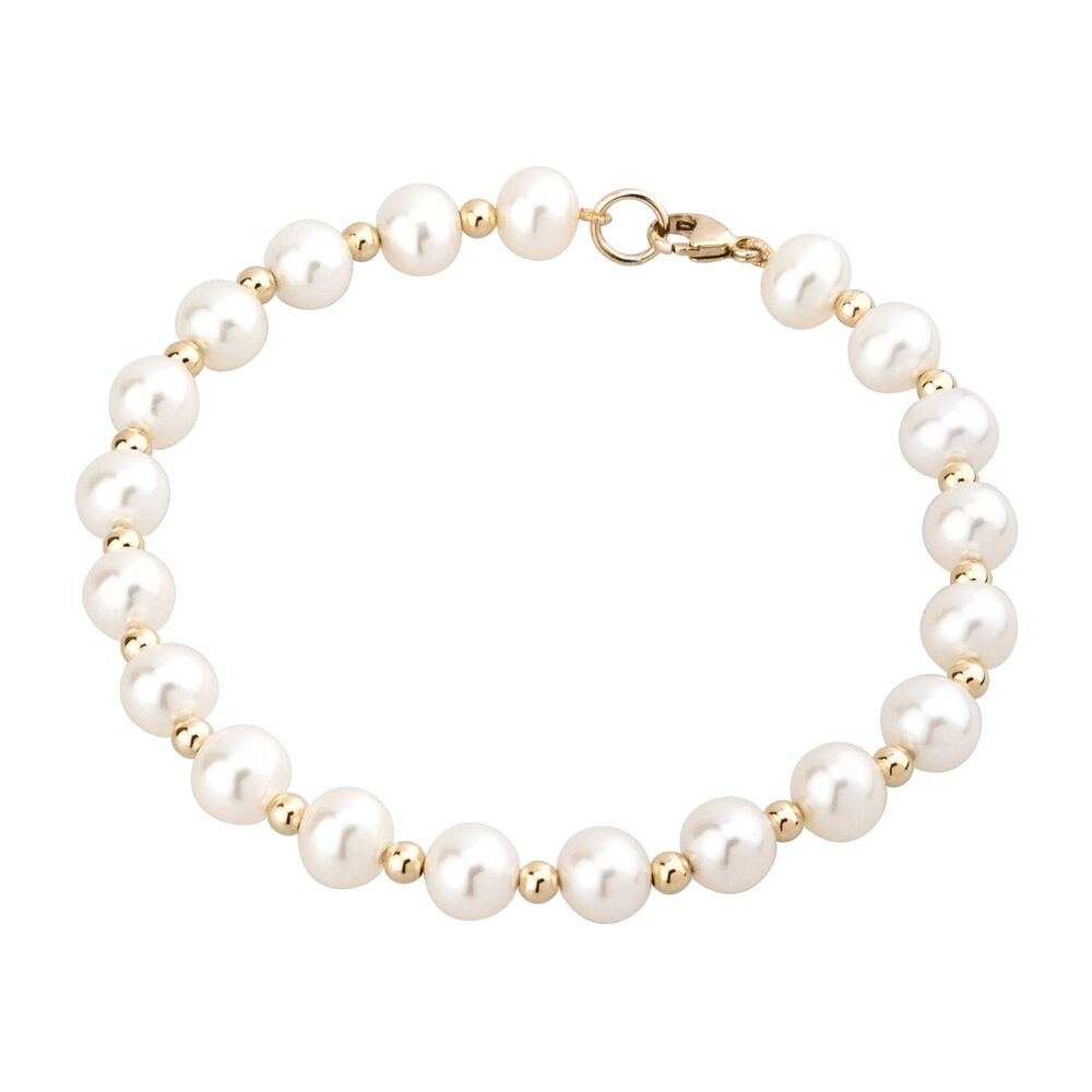 9ct gold freshwater cultured pearl and bead bracelet