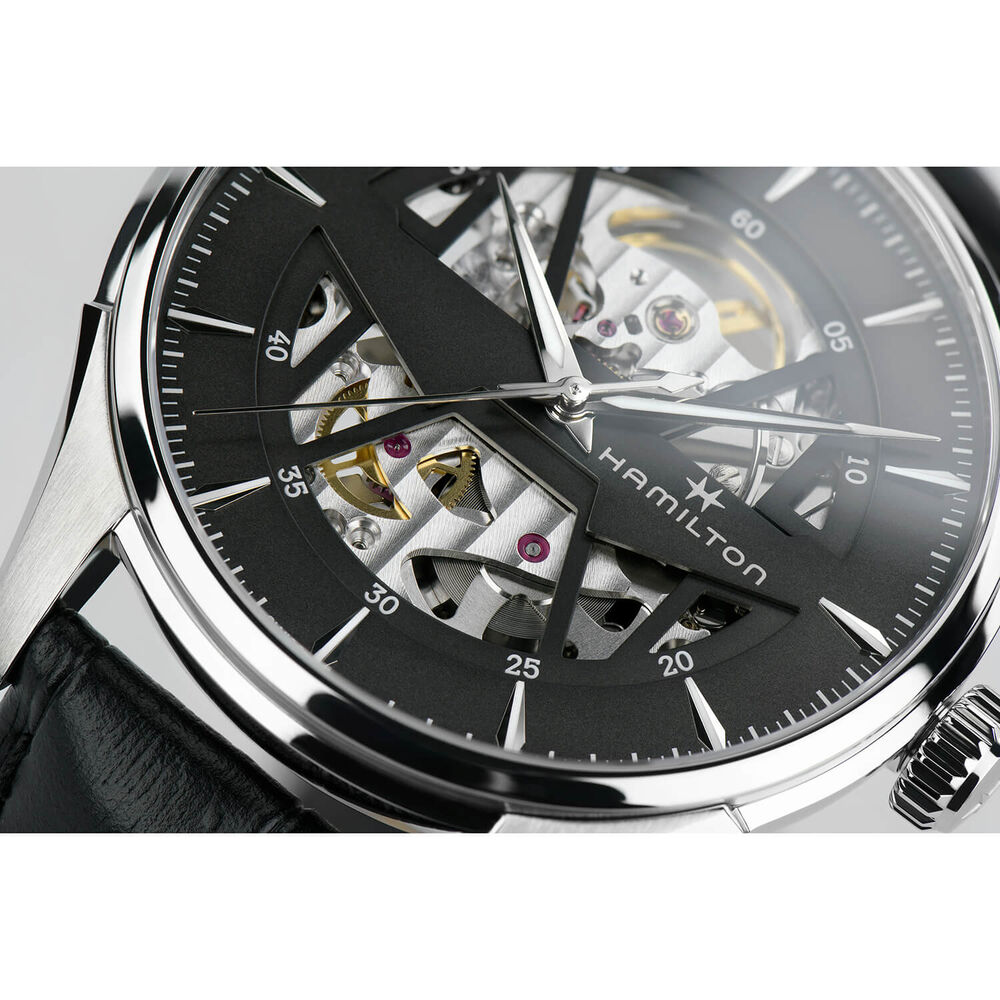 Pre-Owned Hamilton Jazzmaster Skeleton Auto 40mm Black Dial Black Strap Watch