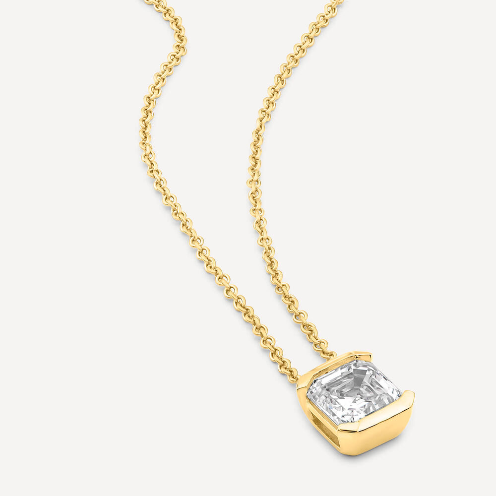Born 1ct Classic 9ct Yellow Gold Lab Grown 1.00ct Asscher Cut Diamond Pendant image number 2