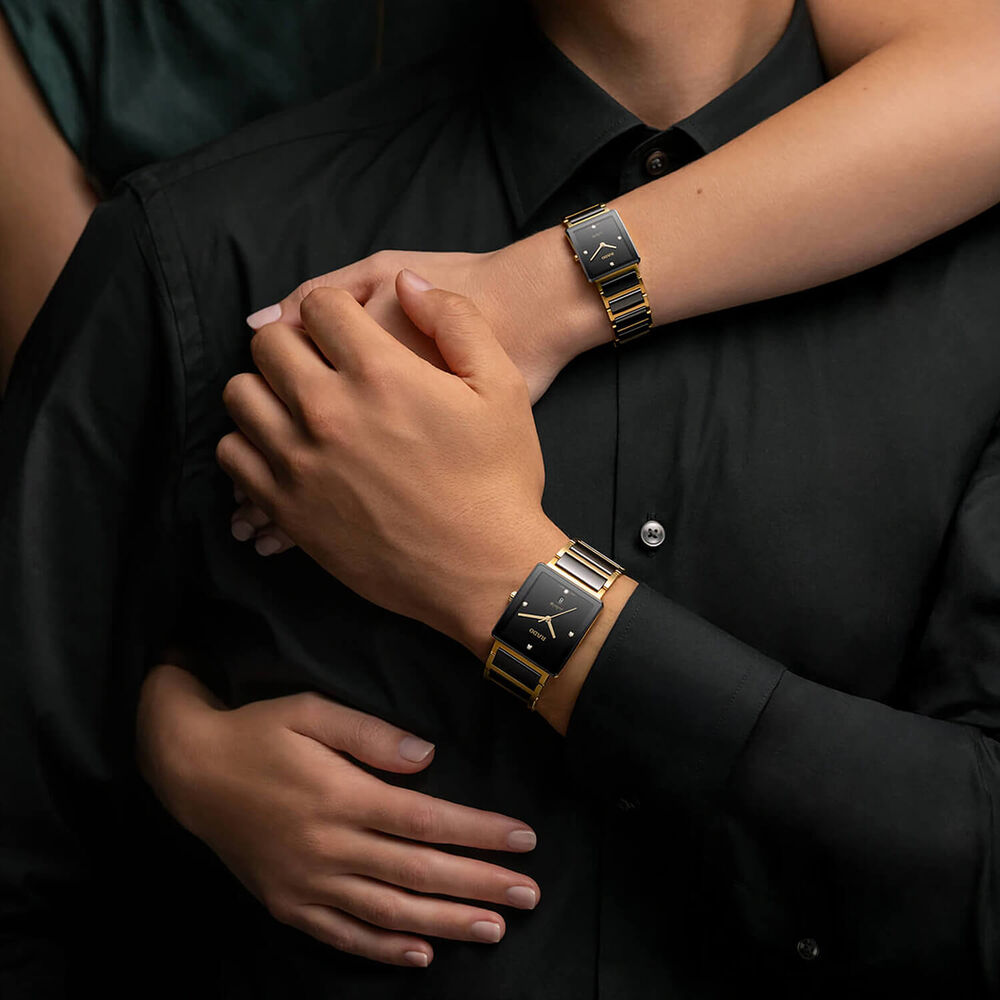 Rado Integral Diamonds 23mm Black Dial Diamond Dots Gold PVD Steel & Ceramic Bracelet Watch image number 6