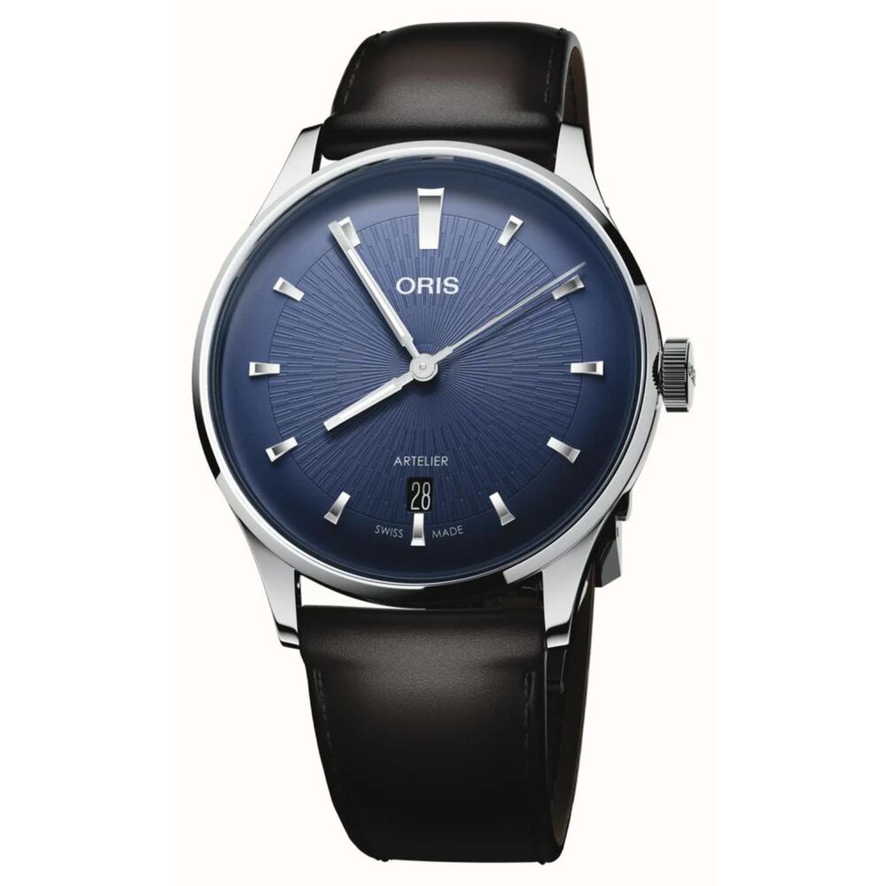 Oris Artelier Date 38mm Blue Dial Black Leather Strap Watch